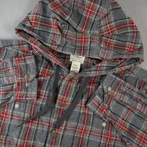 L.L. Bean Hooded Flannel Skate Snap Front Hooded Plaid Shirt Mens XL